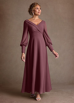Azazie Paterson Kleider für die Brautmutter A-Linie Plissee Chiffon Kleid Sangria image1