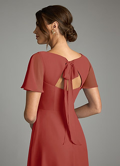 Azazie Kimber Bridesmaid Dresses Terracotta A-Line Flounce Sleeve Chiffon Dress image8
