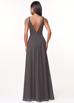 Azazie Maren Bridesmaid Dresses Steel Grey A-Line Pleated Chiffon Dress image2