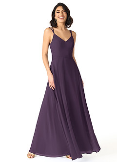 Azazie Janine Bridesmaid Dresses Plum A-Line V-Neck Chiffon Dress image1