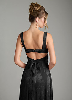 Azazie Cheyenne Bridesmaid Dresses Black A-Line Pleated Floral Jacquard Burnout Dress image7