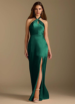 Azazie Tracie Abiti da Damigella Abito A-Line in Raso Metallizzato Plissettato Smeraldo image6