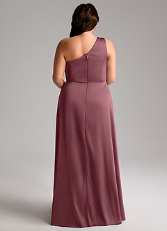 Azazie Brooke Vestidos de damas de honor Vestido Rosa Del Desierto de Satén Elástico de Línea A con Un hombro image10