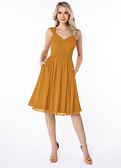 Azazie Angie Bridesmaid Dresses Butterscotch A-Line Corset Chiffon Dress image1