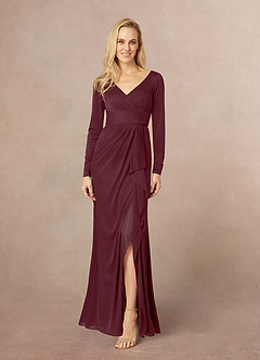 Azazie Risa Abiti per la Madre della Sposa Abito Sirena in Maglia con Scollo a V a Pieghe Cabernet image1