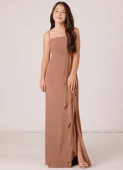 Azazie Kaylee Junior Bronzer A-Line with Belt Chiffon Dress image1