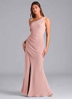 Azazie Madelyn Bridesmaid Dresses Powder Pink Mermaid One Shoulder Chiffon Convertible Dress image5
