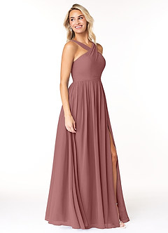 Azazie Elvira Vestidos de damas de honor Vestido de Rosa Del Desierto de Gasa de Corte en A con Plisado image4