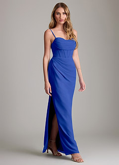 Azazie Mai Bridesmaid Dresses Royal Blue Sheath Pleated Chiffon Dress image3