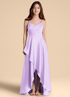 Azazie Prisha Junior Lilac A-Line Pleated Stretch Satin Dress image5