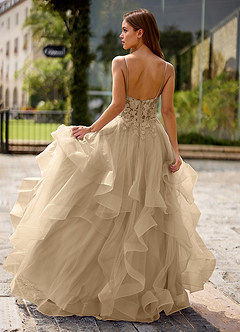 Spitze Champagner Ballkleid aus transparenter Spitze image2