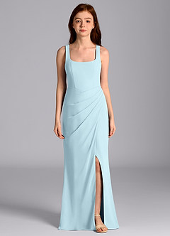 Azazie Mero Junior 인어 주름진 쉬폰 플로어 길이 주니어 신부 들러리 드레스 image4