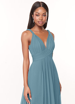 Azazie Maren Bridesmaid Dresses Moody Blue A-Line Pleated Chiffon Dress image6