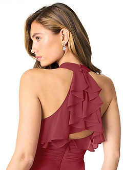 Azazie Aviv Bridesmaid Dresses Pomegranate A-Line Pleated Chiffon Dress image5