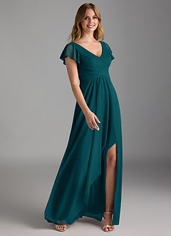 Azazie Omari Bridesmaid Dresses Pine A-Line Mesh Dress image2