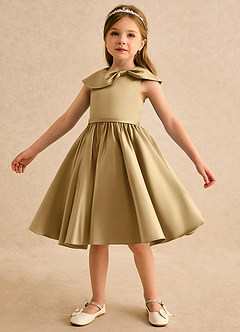 Azazie Acorn Flower Girl Dresses Gold A-Line Pleated Matte Satin Dress image6