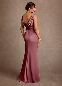 Azazie Baltimore vestidos de madre de la novia Vestido de Rosa Del Desierto de Satén Elástico de Corte en A con Plisado image2