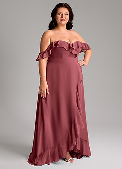 Azazie Lyra Vestidos de damas de honor Vestido de Merlot de Gasa de Corte en A Convertible image13