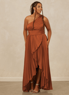 Christian Siriano Bridal for Azazie 1008 Bridesmaid Dresses Cinnamon A-Line One Shoulder Stretch Satin Dress image11