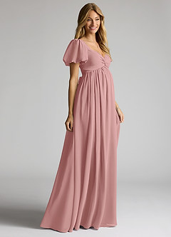 Azazie Madisynn Brautjungfernkleider für Schwangere Schleifen Chiffon Bodenlänge Kleid image3