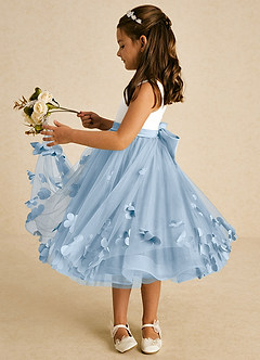 Azazie Sprout Abiti da Ragazza di Fiori Abito A-Line in Tulle Fiocco Azzurro Polvere image4