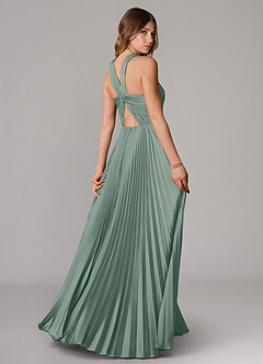 Azazie Afra Abiti da Damigella Abito A-Line in Raso Elasticizzato Plissettato Salvia Argentata image2