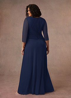 Azazie Annetta Mother of the Bride Dresses Dark Navy A-Line V-Neck Pleated Mesh Dress image9