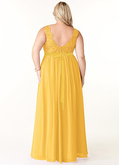 Azazie Elly Bridesmaid Dresses Marigold A-Line Lace Scoop Neck Chiffon Dress image8