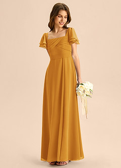Azazie Azey Junior Butterscotch A-Line Ruched Chiffon Dress image3