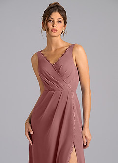 Azazie Bernice Brautjungfernkleider A-Linie Plissee Chiffon Kleid Wüstenrose image7