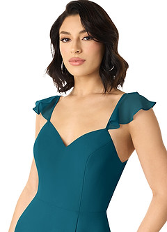 Azazie Everett Bridesmaid Dresses Ink Blue A-Line V-neck Ruched Chiffon Dress image4