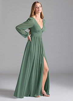 Azazie Norah Bridesmaid Dresses Eucalyptus A-Line Mesh Dress image5