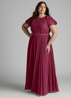 Azazie Kara Modest Bridesmaid Dresses A-Line Pleated Chiffon Floor-Length Dress image13