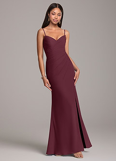 Azazie Yola Bridesmaid Dresses Cabernet Sheath Pleated Chiffon Convertible Dress image5