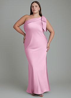 Azazie Yuanna Bridesmaid Dresses Candy Pink Mermaid One Shoulder Stretch Satin Dress image8