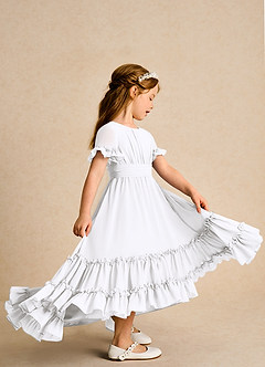 Azazie Kass Flower Girl Dresses White A-Line Pleated Chiffon Dress image5