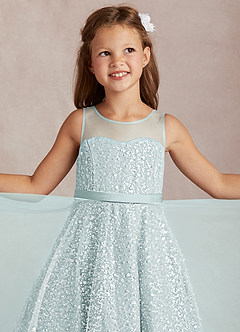 Azazie Siwa Flower Girl Dresses Mist A-Line Beaded Tulle Dress image1