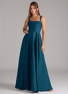 Azazie Shaude Bridesmaid Dresses Ink Blue A-Line Pleated Stretch Satin Dress image1