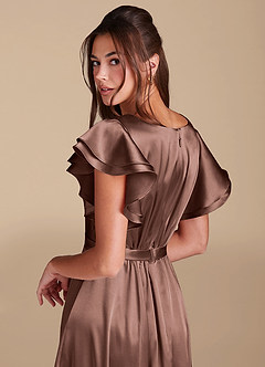 Azazie Daphne Abiti da damigella modesti Abito A-Line Increspato Raso Metallizzato Floor-Length image6