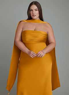 Azazie Saylor Vestidos de damas de honor Vestido Caramelo de Satén Elástico de Corte Sirena con Palabra de honor image18
