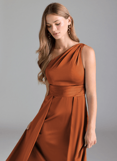 Azazie Dallas Brautjungfernkleider A-Linie One-Shoulder Stretch-Satin Kleid Kanel image6
