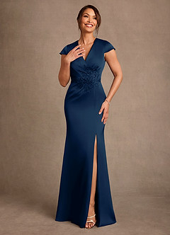 Azazie Rilda Klänningar till brudens mor Klä Tubklänning i Stretch Satin Spets Mörk Marinblå image4