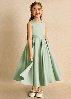Azazie Junebuj vestidos de niña de las flores Vestido de Salvia Polvorienta de Satin Mate de Princesa con Plisado image2