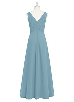 Azazie Flora Bridesmaid Dresses Moody Blue A-Line Pleated Chiffon Dress image8