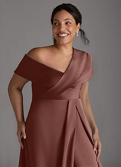 Azazie Milton Mother of the Bride Dresses Espresso A-Line Pleated Stretch Satin Dress image13