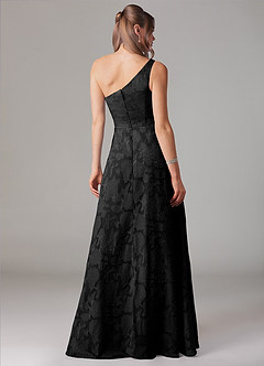 Azazie Ellianna Bridesmaid Dresses Black A-Line One Shoulder Floral Burnout Dress image2