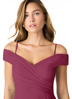 Azazie Lecia Vestidos de damas de honor Vestido de Mora de Gasa de Imperio Convertible con Plisado fuera del hombro image2