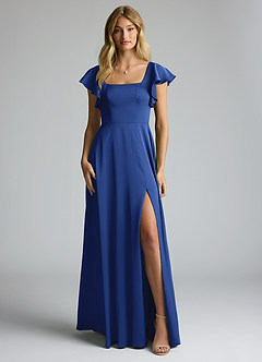 Azazie Bondi Bridesmaid Dresses Royal Blue A-Line Bow Stretch Satin Dress image5