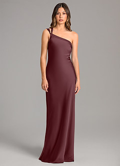 Azazie Monroe Bridesmaid Dresses Sangria Mermaid One Shoulder Stretch Satin Dress image4