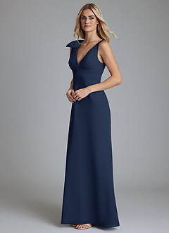 Azazie Taro Bridesmaid Dresses Dark Navy Sheath Bow Chiffon Dress image5